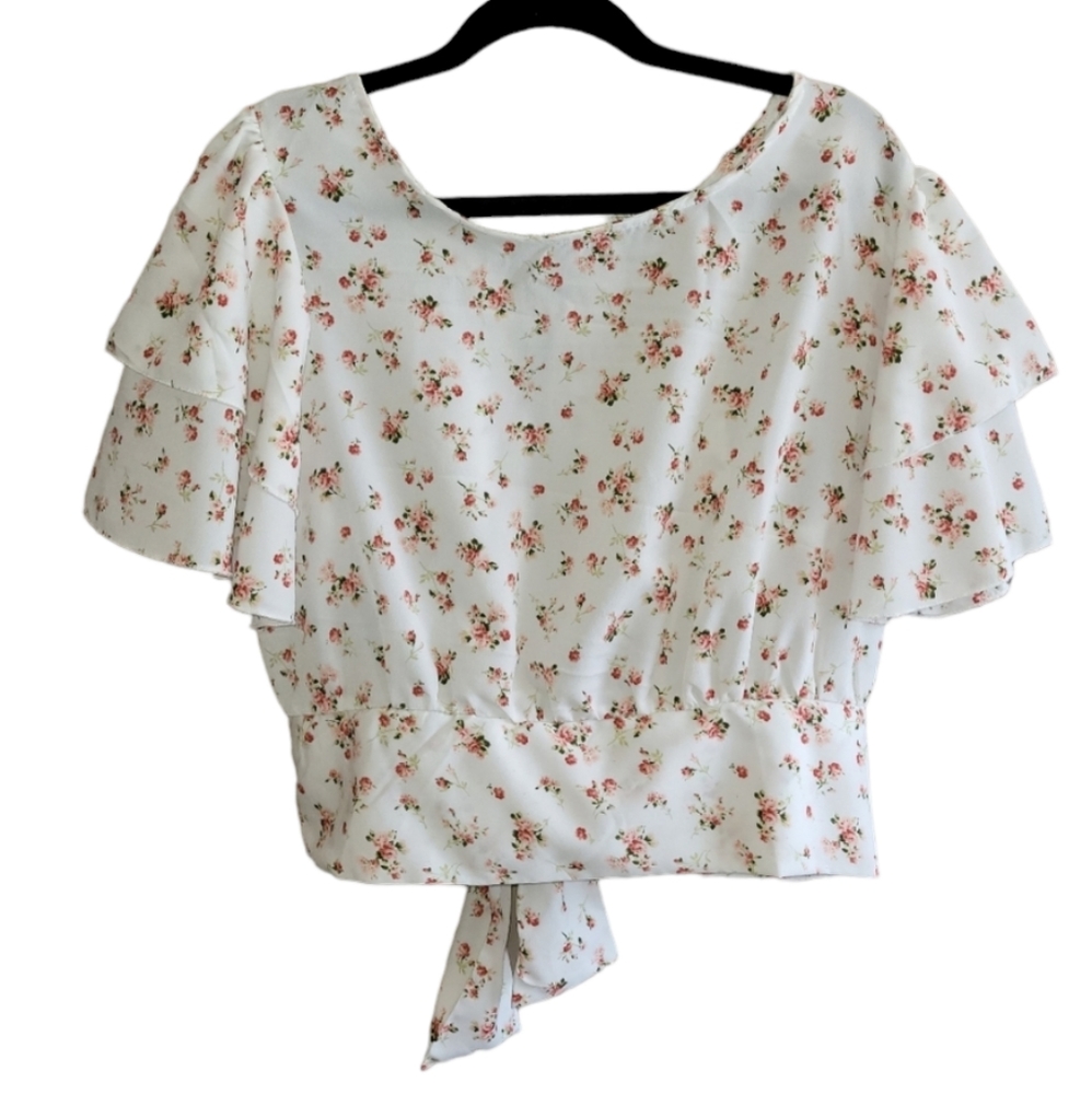 Francesca's Blouse Women's Size 2X Ditsy Floral Open Back Top Festival Flowers